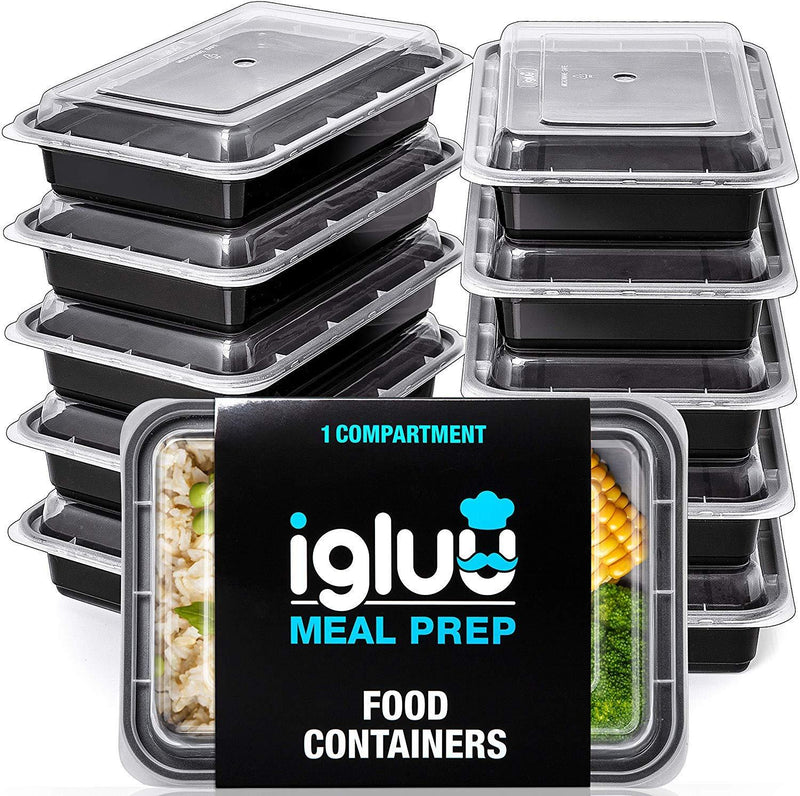  [AUSTRALIA] - Igluu Meal Prep Containers [10 pack] 1 Compartment with Airtight Lids - Plastic Food Storage Bento Box - BPA Free - Reusable Lunch Boxes - Microwavable, Freezer and Dishwasher Safe (28 oz)
