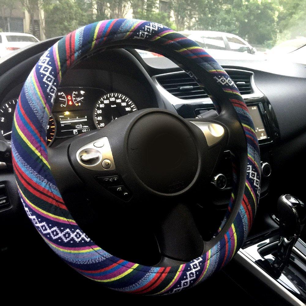  [AUSTRALIA] - Rayauto Automotive Boho Ethnic Flax Sofy Universal Car Steering Wheel Cover Grip 15" (Pattern A) Pattern A