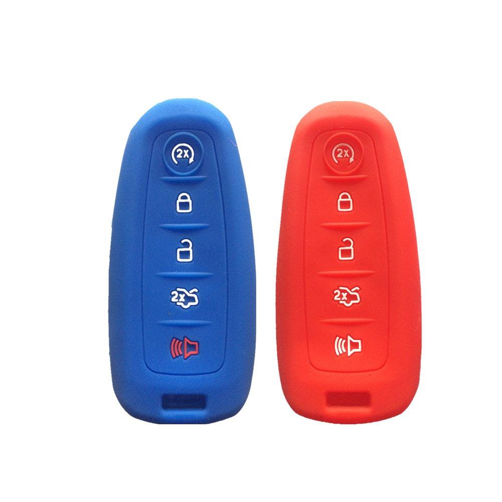  [AUSTRALIA] - Ezzy Auto Red and Navy Blue Silicone Key Fob Case Covers Smart Key Case Shell Key Protector Key Jacket For Lincoln Ford 5 Buttons