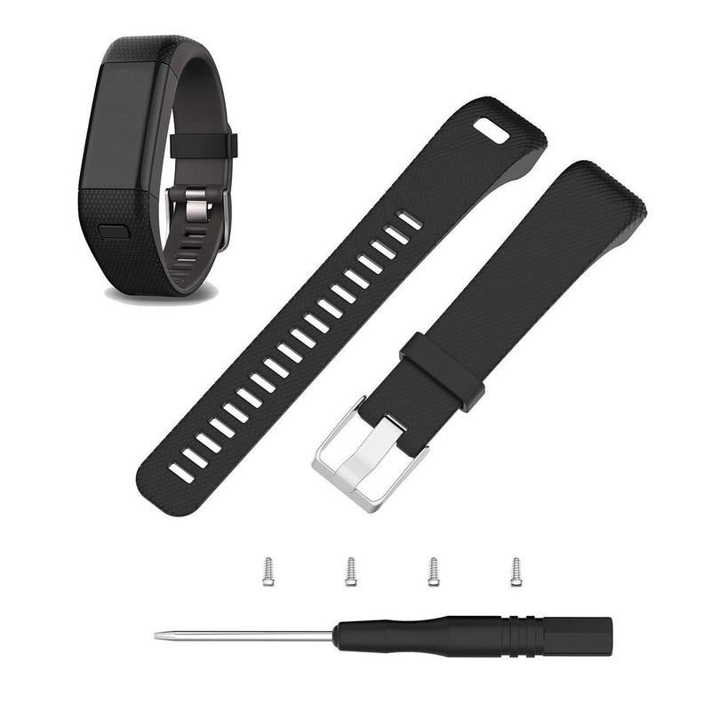 ECSEM Replacement Soft Silicone Bands and Straps Compatible with Garmin vivosmart HR+ ONLY (not for vivosmart hr) with Tool and Screw Black - LeoForward Australia