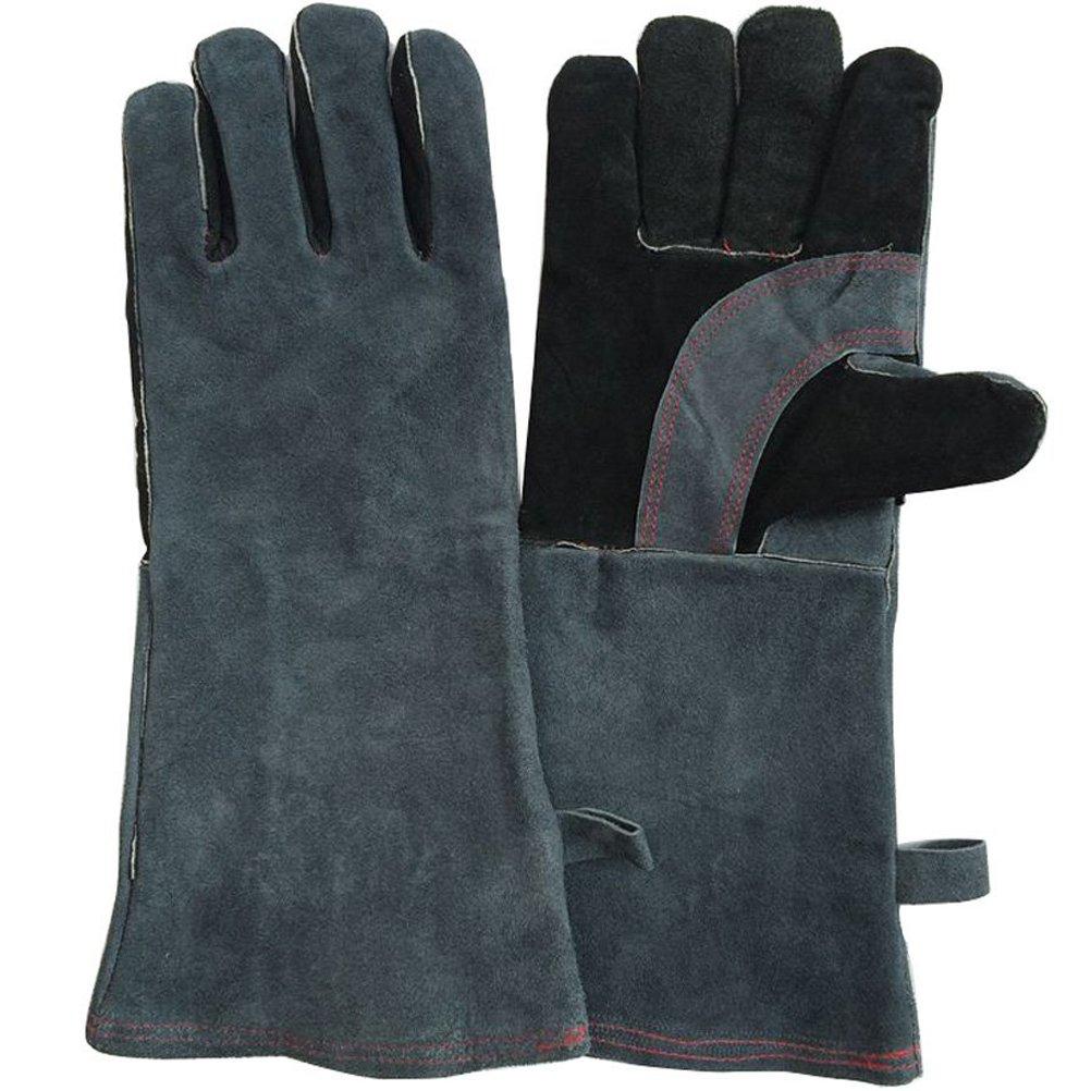  [AUSTRALIA] - TINTON LIFE 16-Inch Thermostability Leather Gloves Welding Safety Insulating Gloves (Grey) Grey