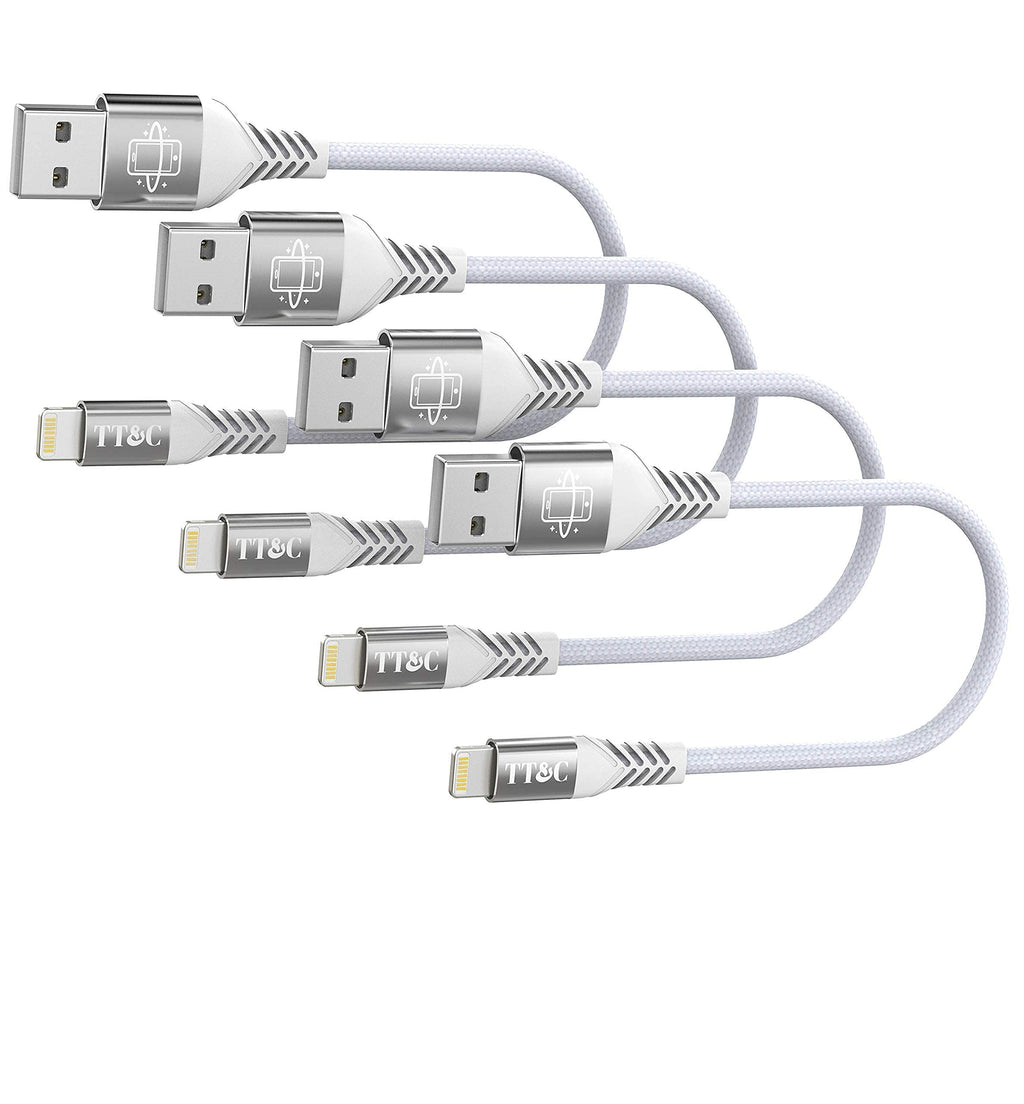 TT&C Short iPhone Lightning Cable Charger【 6inch Cloth Braided 】 Sync and Charging Data Cord Compatible with iPhone 12/11/ Xs/Xs Max/Xr/X/8/8 Plus/7/7 Plus/6s/6/5/iPad (White 4Pack) White - LeoForward Australia