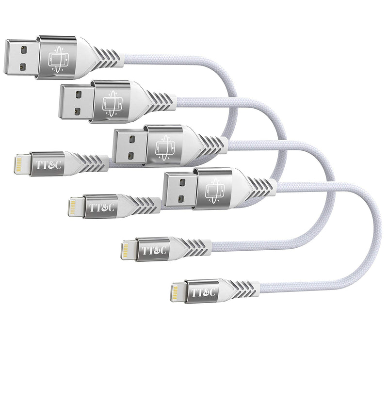 TT&C Short iPhone Lightning Cable Charger【 6inch Cloth Braided 】 Sync and Charging Data Cord Compatible with iPhone 12/11/ Xs/Xs Max/Xr/X/8/8 Plus/7/7 Plus/6s/6/5/iPad (White 4Pack) White - LeoForward Australia