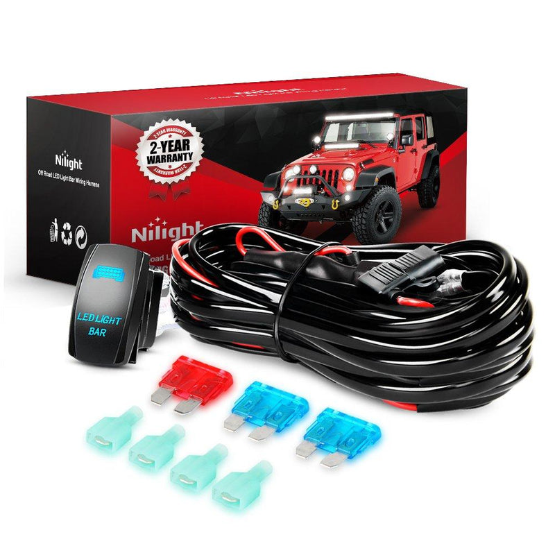  [AUSTRALIA] - Nilight 10011W 16AWG Wiring Harness Kit-2 Leads LED Light Bar 12V On/Off 5 Pin Rocker Switch Power Relay Blade Fuse for Jeep Boat Trucks, 2 Years Warranty 16AWG Wiring Harness Kit - 2 Leads