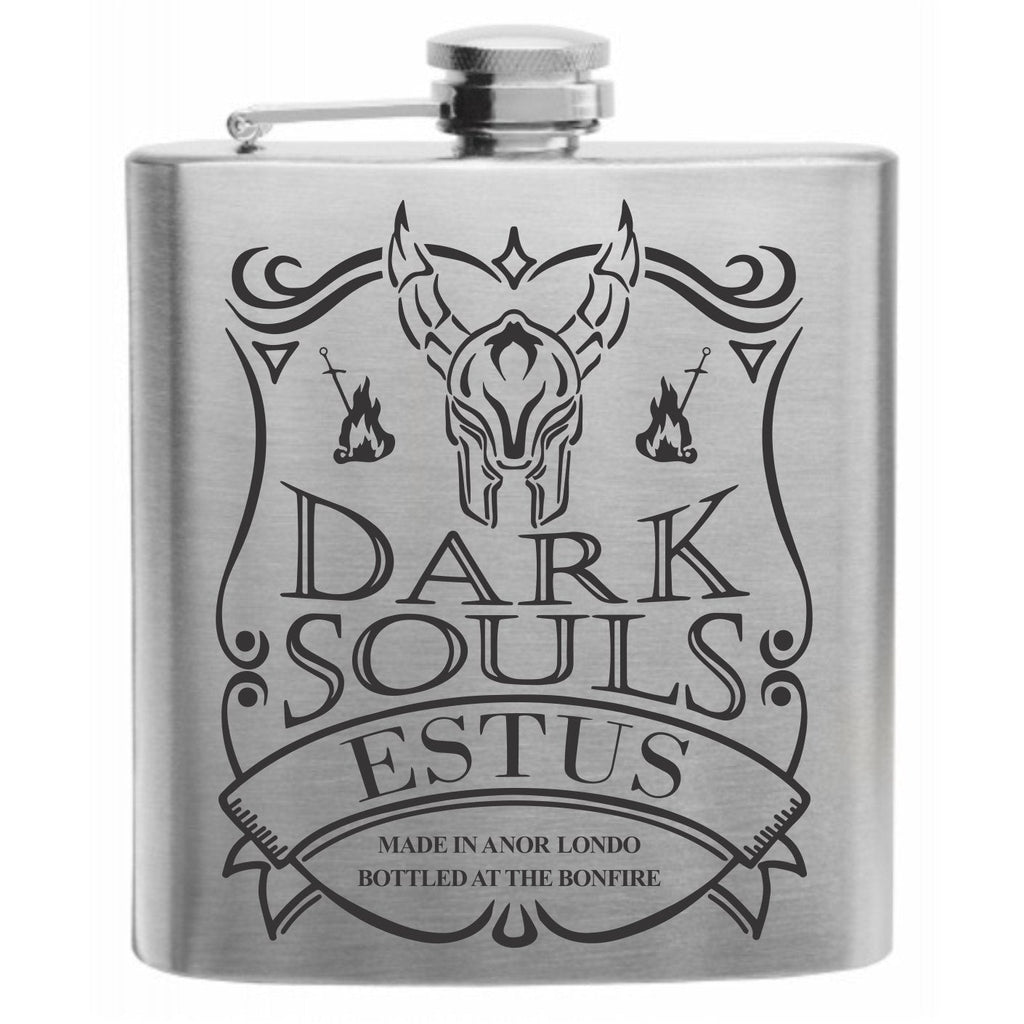  [AUSTRALIA] - Crown Engraving Souls of The Dark Black Knight Estus Flask Stainless Steel Hip Flask 6oz Gift