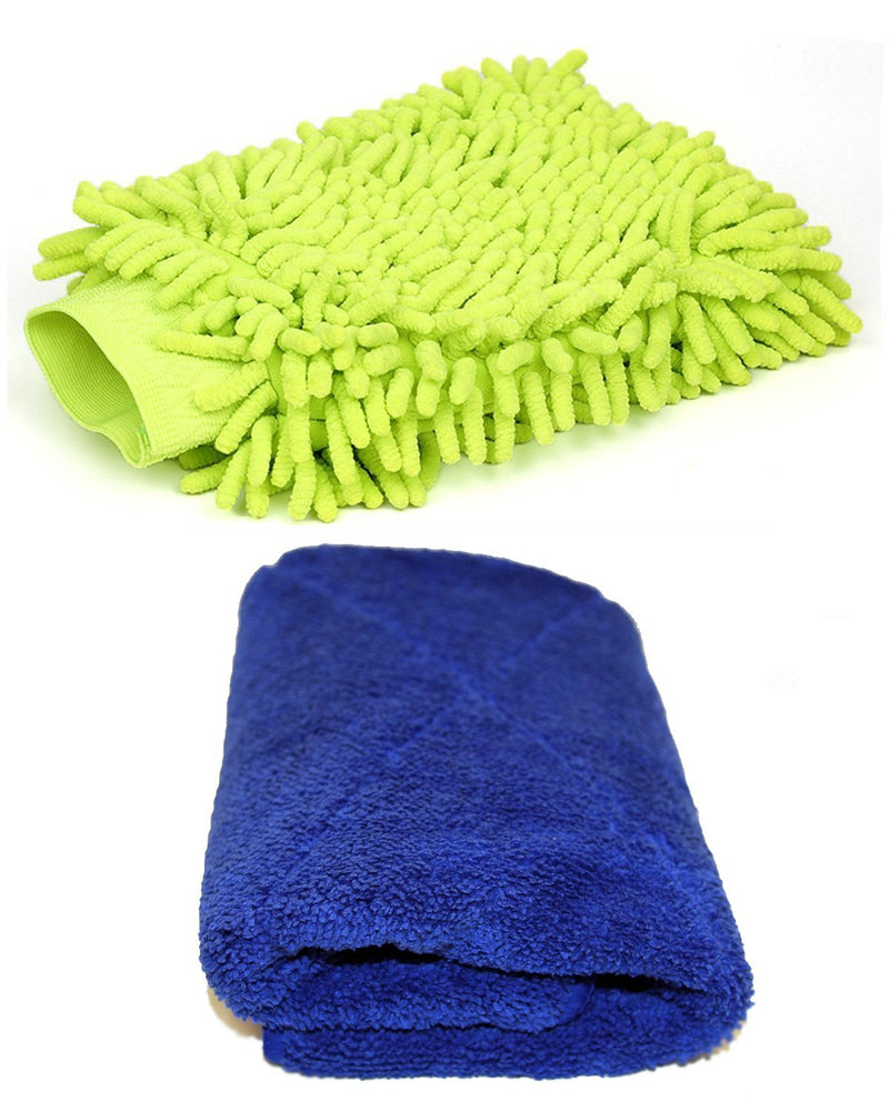  [AUSTRALIA] - UTowels' Microfiber Premium Extra Large Chenille Wash Mitts (1 Premium Thick Towel + 1 Green Mitt) 1 Premium Thick Towel + 1 Green Mitt