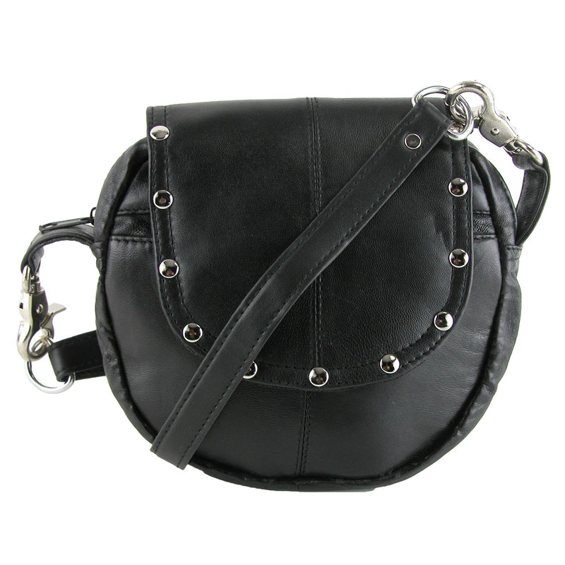 CTM Leather Studded Biker Belt Waistpack, Black - LeoForward Australia