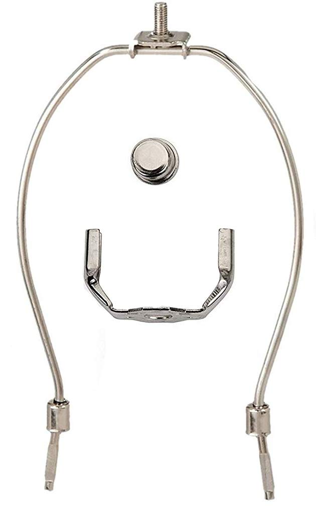  [AUSTRALIA] - Creative Hobbies 8 Inch Regular Weight Lamp Harp, Finial and Harp Base Set, Polished Nickel Finish