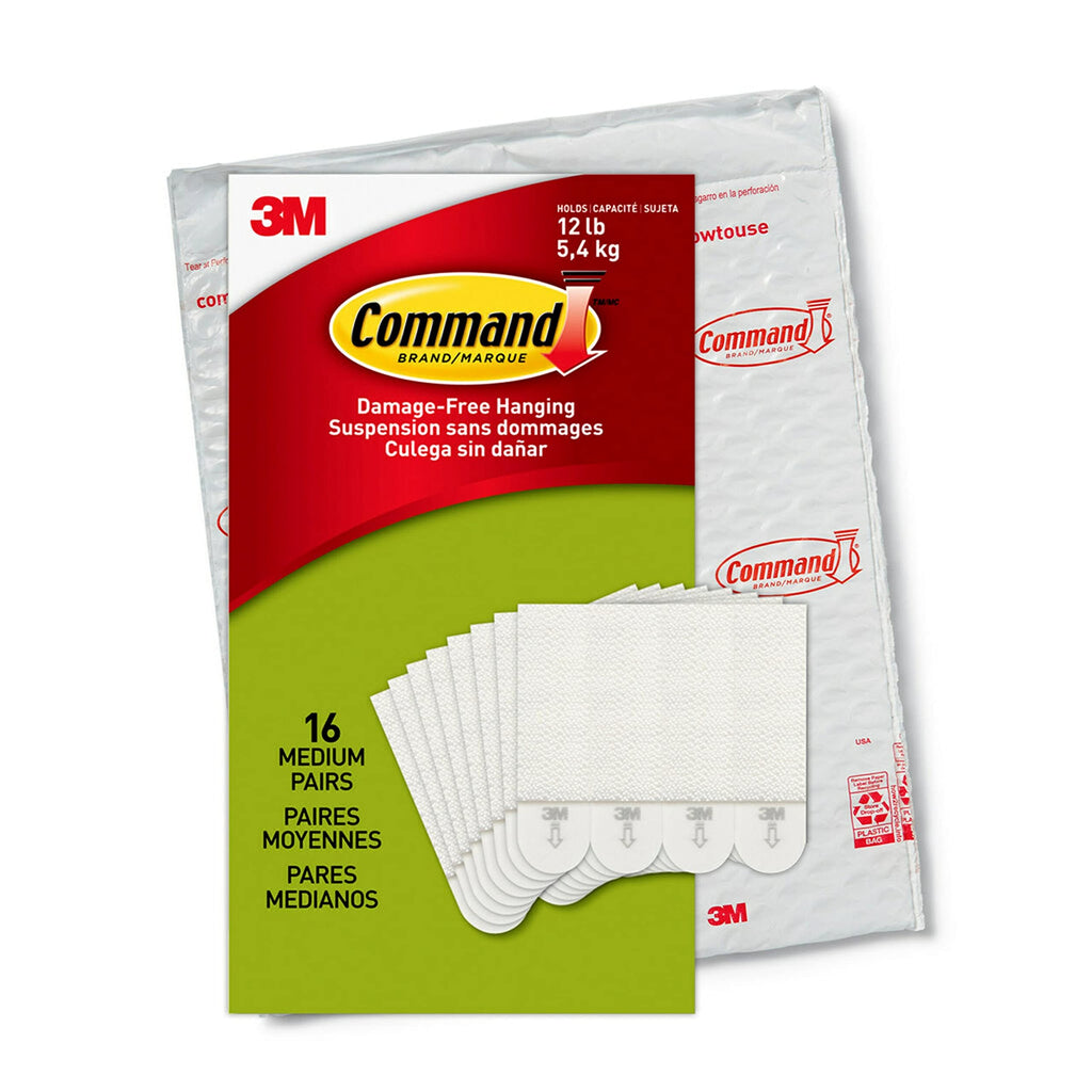 Command Picture Hanging Strips, Medium, White, Holds up to 12 lbs., 16-Pairs (32-Strips), Easy to Open Packaging 16 Pairs - LeoForward Australia