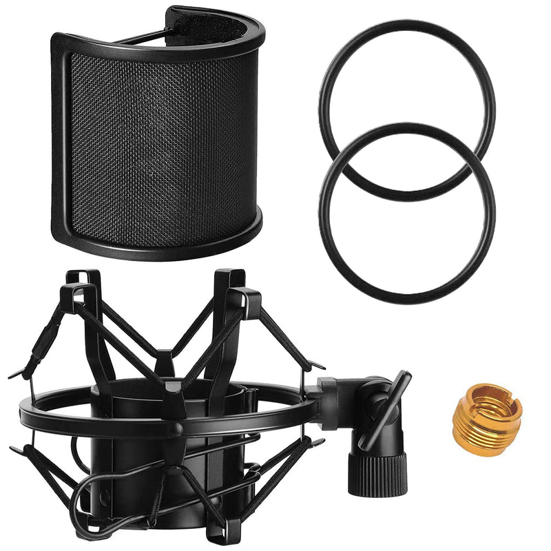  [AUSTRALIA] - Microphone Shock Mount with Pop Filter, PEMOTech Mic Anti-Vibration Suspension Shock Mount Holder for 46mm-53mm Diameter Microphone, Compatible for AT2020 Microphone Shock Mount Bonus Screw Adapter
