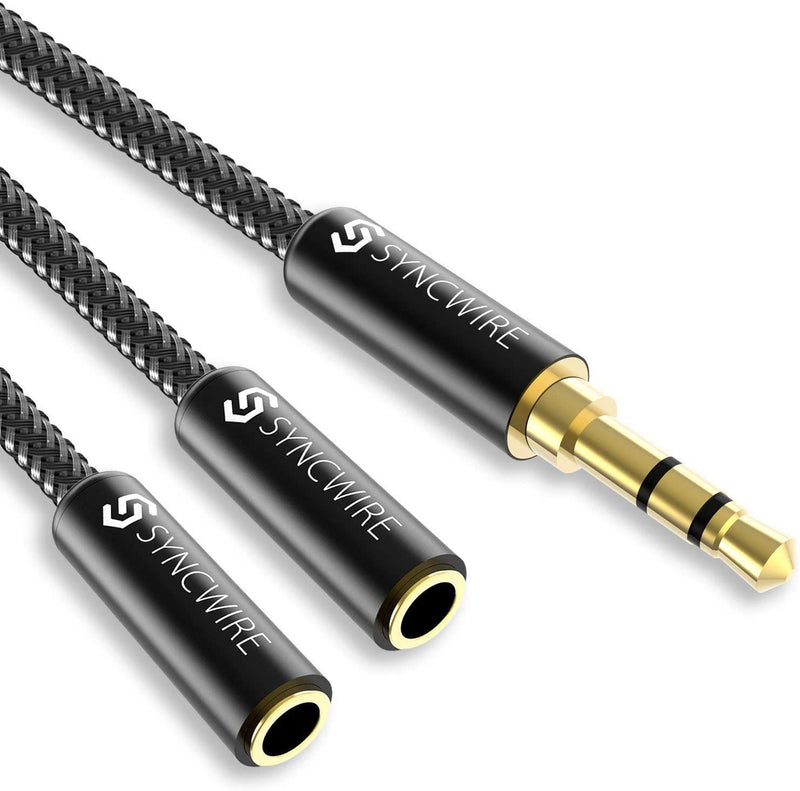  [AUSTRALIA] - Syncwire Headphone Splitter, Nylon-Braided Extension Cable Audio Stereo Y Splitter (Hi-Fi Sound), 3.5mm Male To 2 Ports 3.5mm Female Headset Splitter for Phone, PS4, Switch, Tablets & More Black