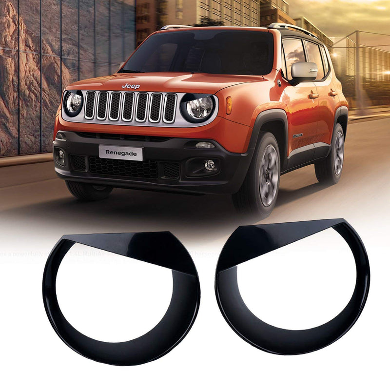  [AUSTRALIA] - Yoursme Front Light Bezel Upgrade Clip-in Version Black ABS Angry Bird Style Headlight Lamp Covers Trim Fit for Jeep Renegade 2015 2016 2017 2018