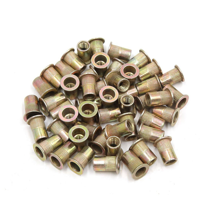 uxcell 50Pcs Copper Tone Metal 1/4-20 UNC Rivet Nut Flat Head Insert for Car - LeoForward Australia