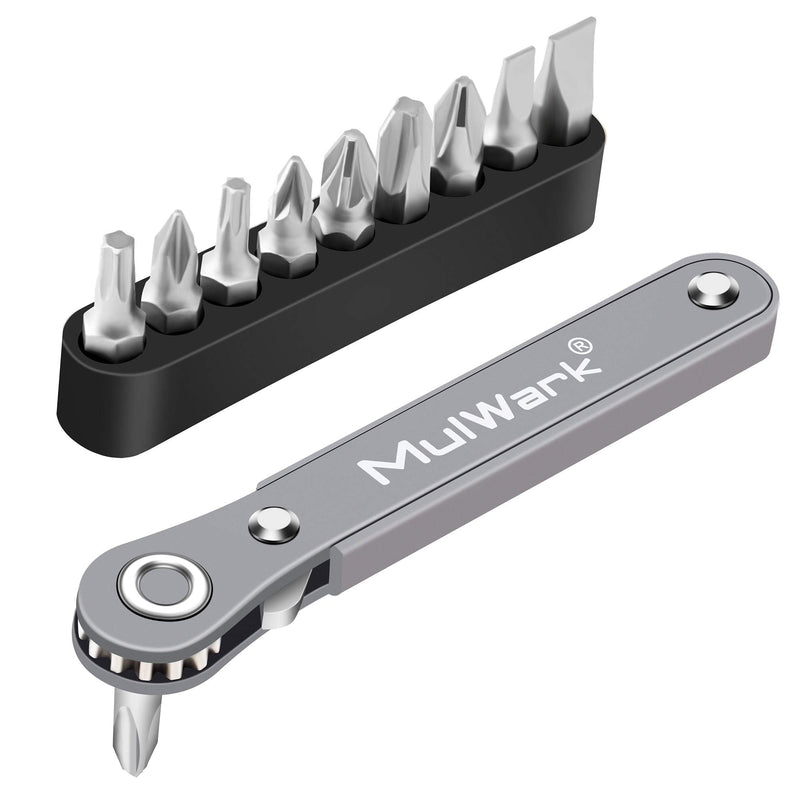  [AUSTRALIA] - MulWark 11pc 1/4 Mini Ratchet Wrench Close Quarters Pocket Screwdriver Set with High Torque & Low Profile- Micro Right Angle EDC Tool with 90 Degree Mini Offset Reversible Drive Handle& Multi Hex Bit 11pcs Normal Bits