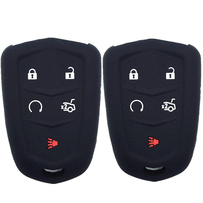  [AUSTRALIA] - Ezzy Auto A Pair Black 5 Buttons Silicone Rubber Key Fob Case Key Cover Key Jacket Skin Protector fit for 2014 2015 Cadillac CTS XTS SRX ATS ESV