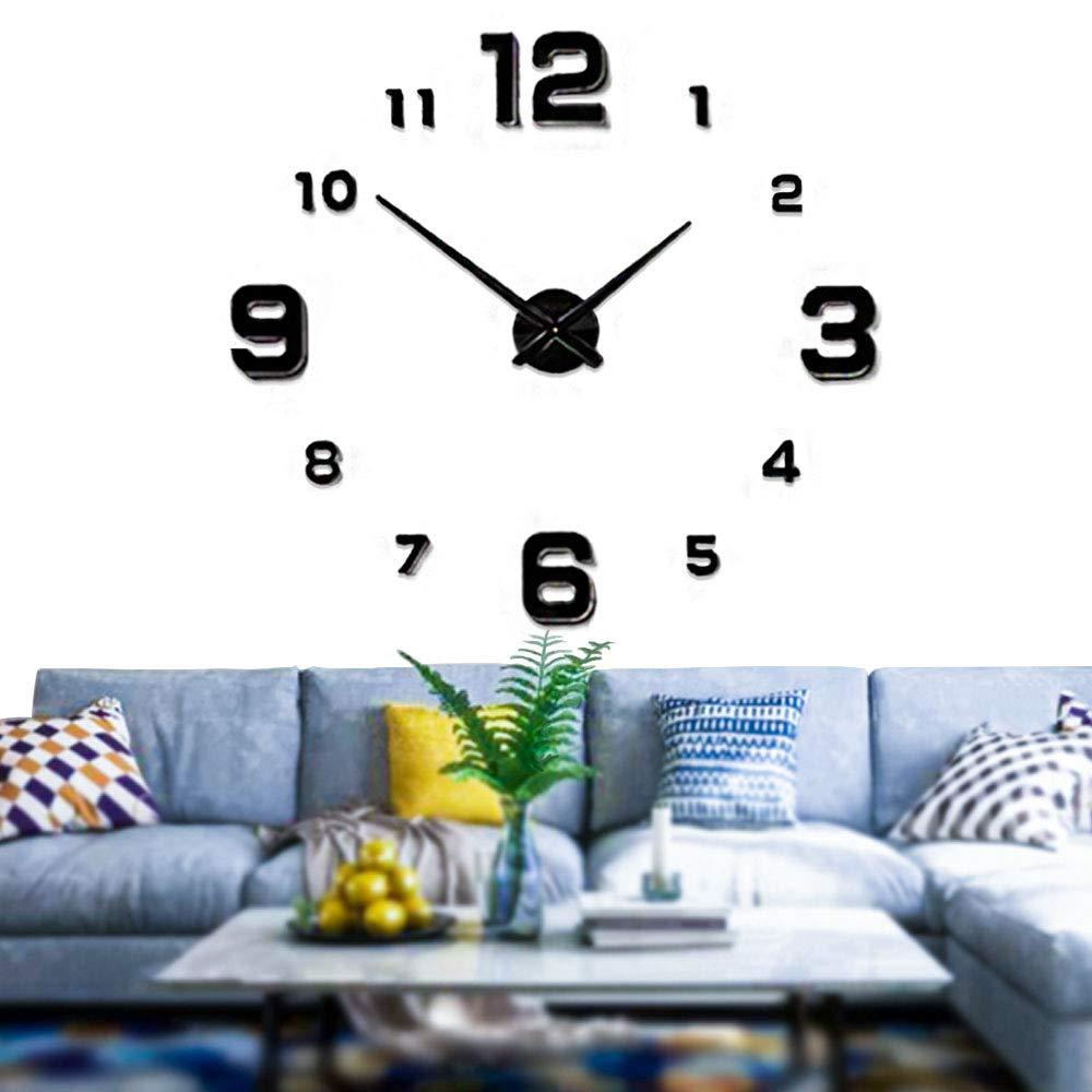 Mintime Modern Frameless DIY Wall Clock Large 3D Wall Watch Mirror Numbers for Home Office Decorations Black-005 - LeoForward Australia