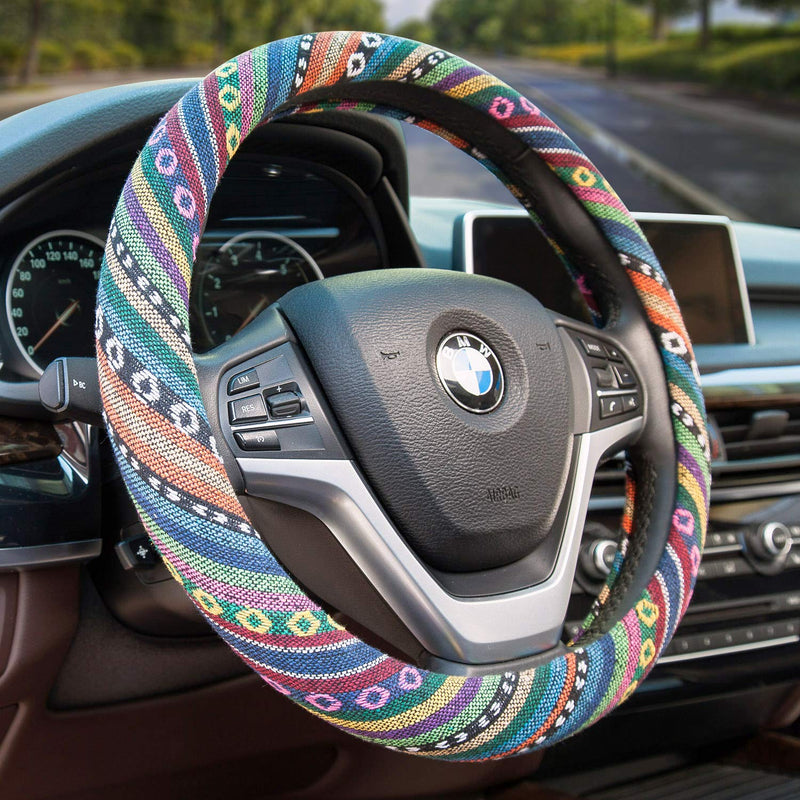  [AUSTRALIA] - Valleycomfy Boho Universal 15 inch Steering Wheel Covers with Cloth for Women 2-ClothA