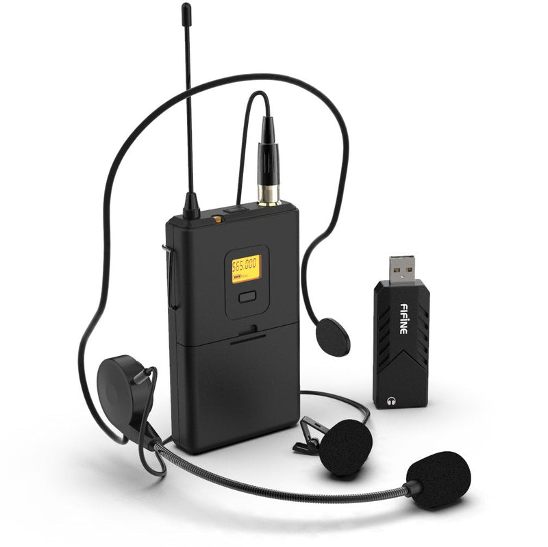  [AUSTRALIA] - Wireless Microphones for Computer,FIFINE USB Wireless Microphone System for PC and Mac,Headset UHF Wireless System with USB Receiver,Transmitter,Headset and Clip Lavalier Lapel Mic-K031B