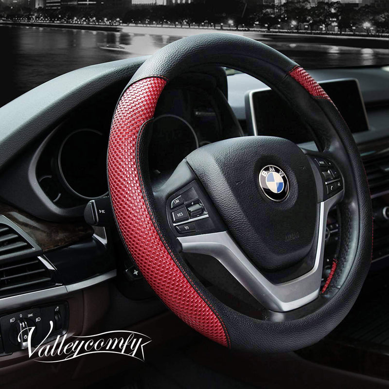 Valleycomfy Steering Wheel Cover with Microfiber Leather for Car Truck SUV 15 inch (Red) D Red Medium(Standard) Size[14.5"-15"] - LeoForward Australia