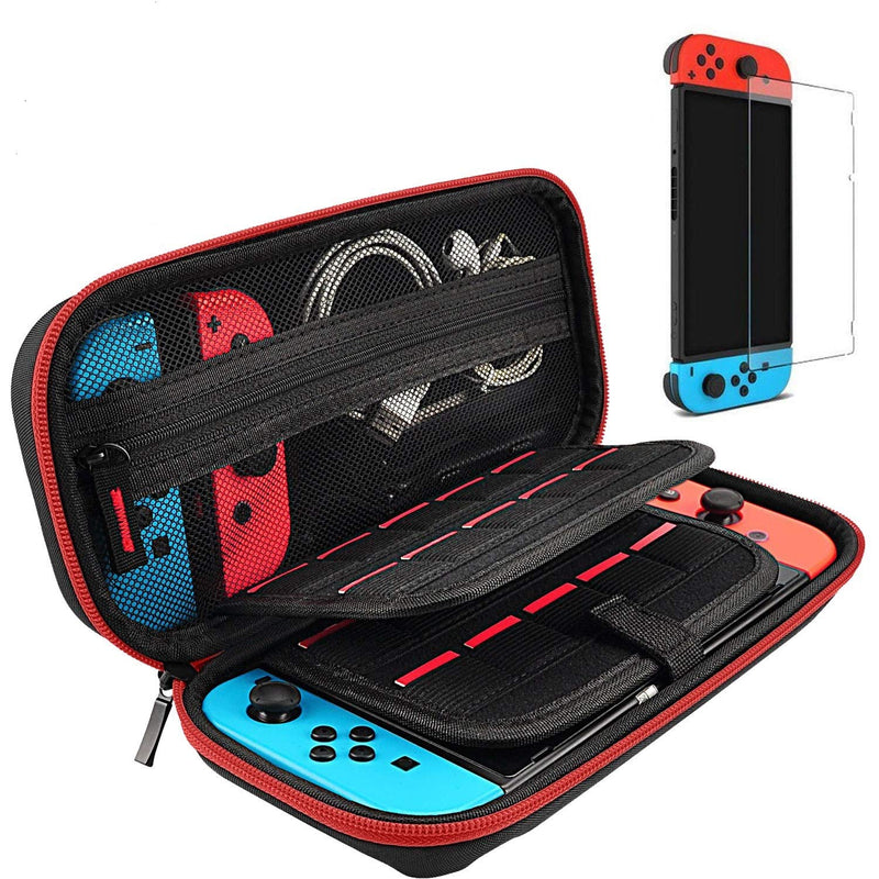  [AUSTRALIA] - Hestia Goods Switch Case and Tempered Glass Screen Protector Compatible with Nintendo Switch - Deluxe Hard Shell Travel Carrying Case, Pouch Case for Nintendo Switch Console & Accessories, Streak Red