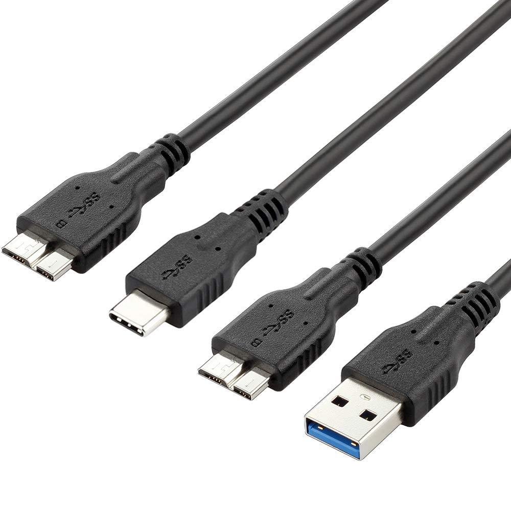 USB 3.0 Micro Cable (2 Pack), 1ft USB 3.0 A to Micro B Cable, 3.3ft USB C to Micro B Cord Compatible with Camera, Seagate External Hard Drive, WD Western Digital My Passport and Elements Hard Drives - LeoForward Australia