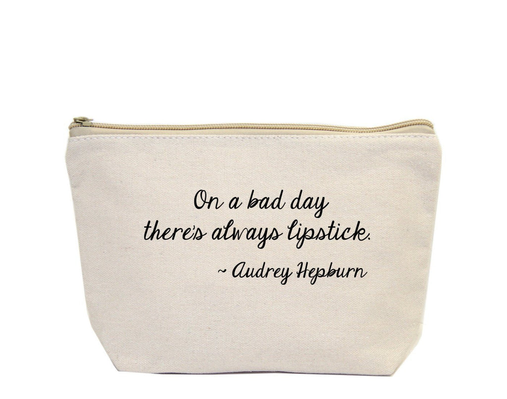 Jules Small Natural Canvas Makeup Bag With Zipper Closure"On A Bad Day There's Always Lipstick" ~ Audrey Hepburn - LeoForward Australia