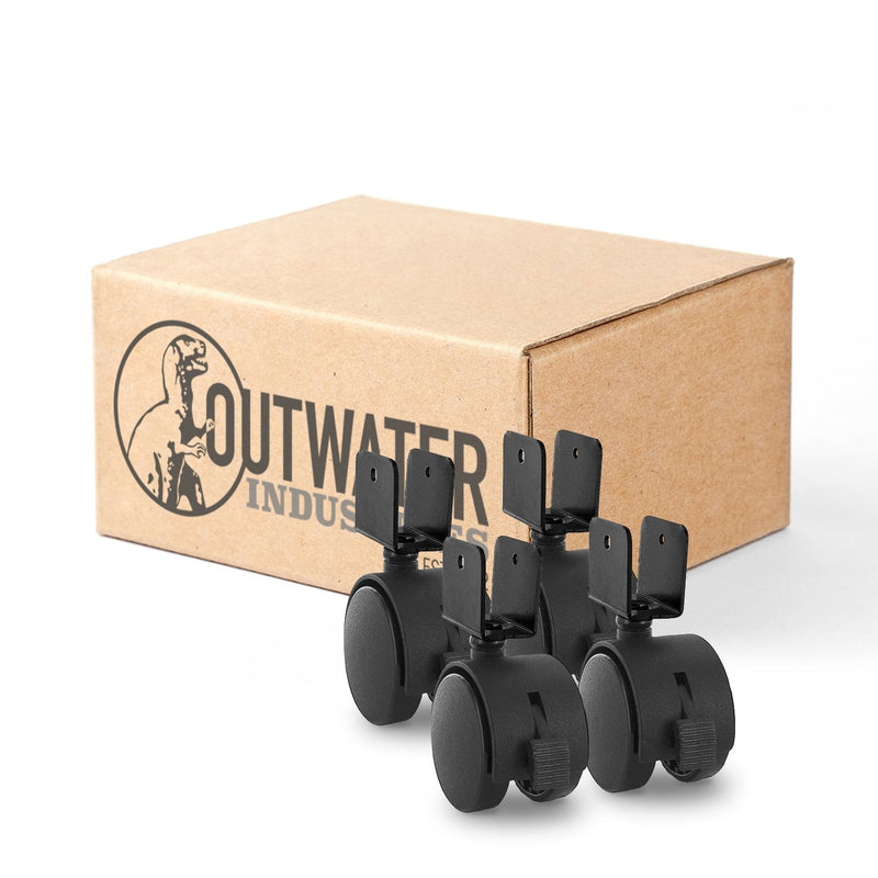 2" Wheel Diameter | Black Nylon Swivel Hooded Samson Twin Wheel Caster with Brake | and U-Clip Stem | Swivel Radius of 2-1/8" | 4 Pack by Outwater - LeoForward Australia