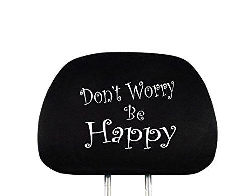  [AUSTRALIA] - Yupbizauto New Interchangeable Car Seat Headrest Cover Universal Fit for Cars Vans Trucks - One Piece (Don't Worry Be Happy) Black