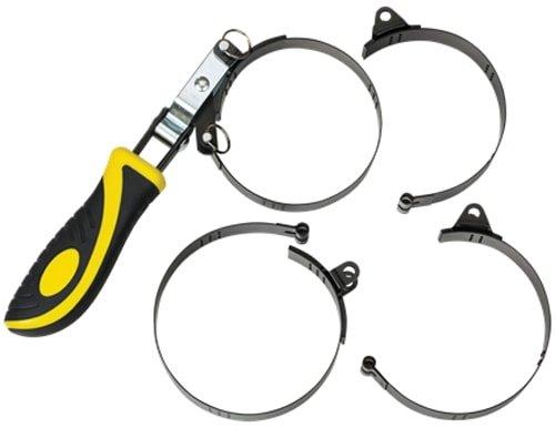  [AUSTRALIA] - Lumax LX-1805 4-in-1, Swivel Handle Oil Filter Wrench Set, 2-3/8" to 4-3/8" Dia. One Swivel Handle and Four Interchangeable, 1” (25 mm) Wide Steel Bands.