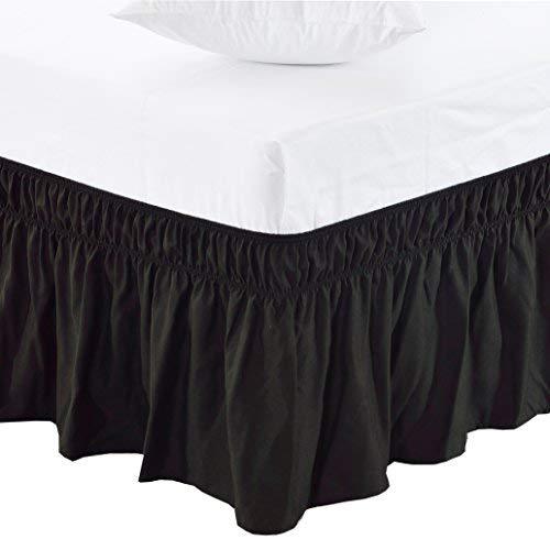  [AUSTRALIA] - MEILA Bed Skirt, Easy to Install Wrap Around Dust Ruffled Black Skirts for Queen and King Size Beds 16 Inch Drop Queen/King