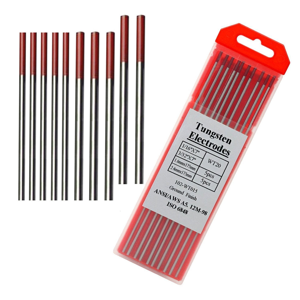  [AUSTRALIA] - TIG Welding Tungsten Electrodes 2% Thoriated Red Tig Tungsten Assorted, 5PCS 3/32"x 7" + 5PCS 1/16"