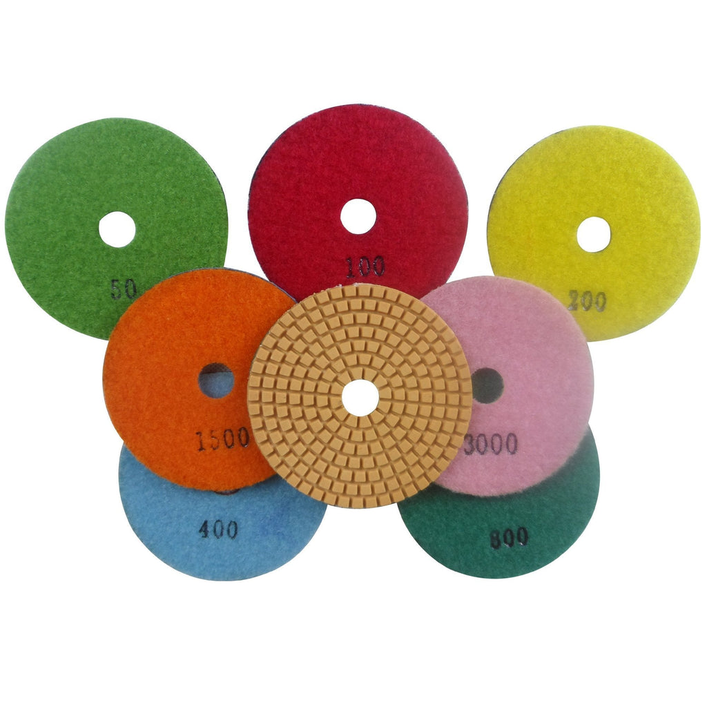  [AUSTRALIA] - Konfor Premium Grade Wet 4" Diamond Polishing Pads Tool 7 Set for Granite Marble Concrete Stone Floor Sanding