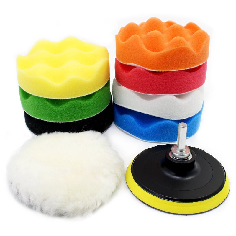  [AUSTRALIA] - OCR 10PCS 4 inch Car Polishing Pad Kit Buffing Waxing Buffing Pad Drill Polishing Sponge Wheel Set With Drill Adapter for M10 Connector Drill