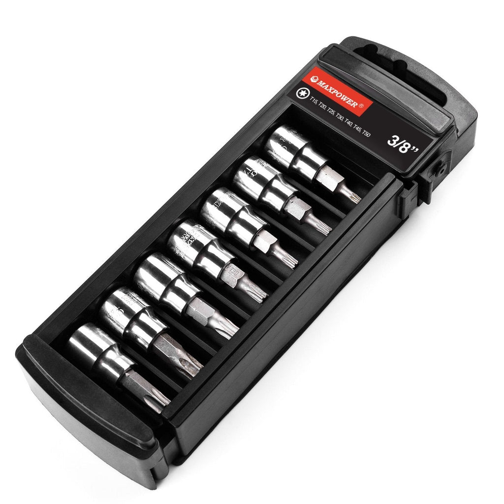  [AUSTRALIA] - MAXPOWER 7-Piece 3/8-inch Torx Bits Set - 6-point star T15, T20, T25, T30, T40, T45, T50