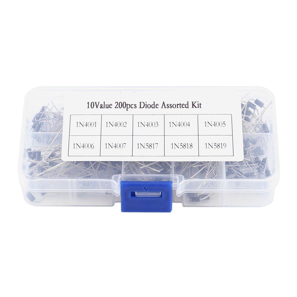 200pcs 10Values Rectifier Diode Assorted Kit with Clear Box 1N4001~1N4007, 1N5817~1N5819 - LeoForward Australia