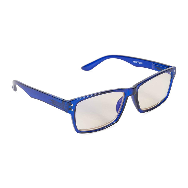  [AUSTRALIA] - Inner Vision Eye Strain Relief Computer Screen Reading Glasses w/Case - Anti Blue Light, Anti Glare, Scratch Resistant, & Spring Hinges - Unisex, (4.0 x Magnification), Blue Cobalt Blue 4.0