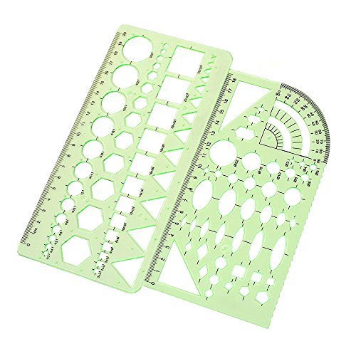  [AUSTRALIA] - 2PCS Plastic Green Measuring Templates Geometric Rulers for Office and School, Building formwork, Drawings templates