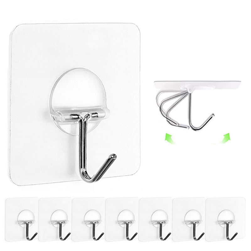 JINSHUNFA Wall Hooks 13lb(Max) Transparent Reusable Seamless Hooks,Waterproof and Oilproof,Bathroom Kitchen Heavy Duty Self Adhesive Hooks,8 Pack - LeoForward Australia