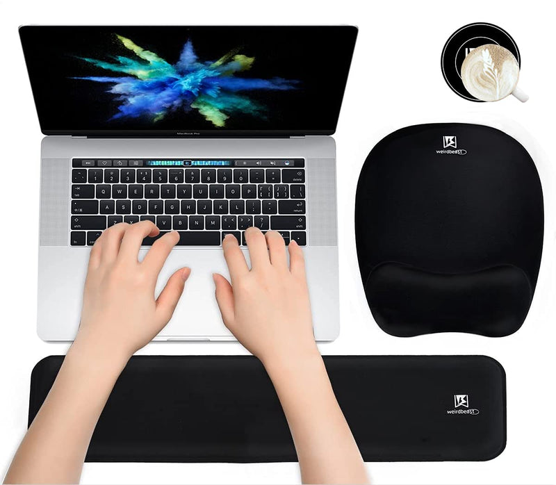 Ergonomic Keyboard Wrist Rest Pad and Mouse Pad Hand Support for Laptop Computer Wrist Rest Support Cushion Nonslip Memory Foam Set for Office Gaming Easy Typing & Pain Relief - Black Black1 - LeoForward Australia