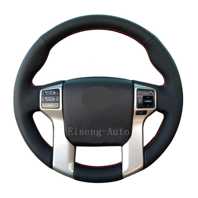  [AUSTRALIA] - Eiseng Steering Wheel Cover for 2012 2013 2014 2015 2016 2017 2018 2019 Toyota Tacoma 2014-2019 Tundra 2014-2019 Sequoia 2010-2019 4Runner Interior Accessories DIY Black Genuine Leather (Red thread) Black leather with Red thread