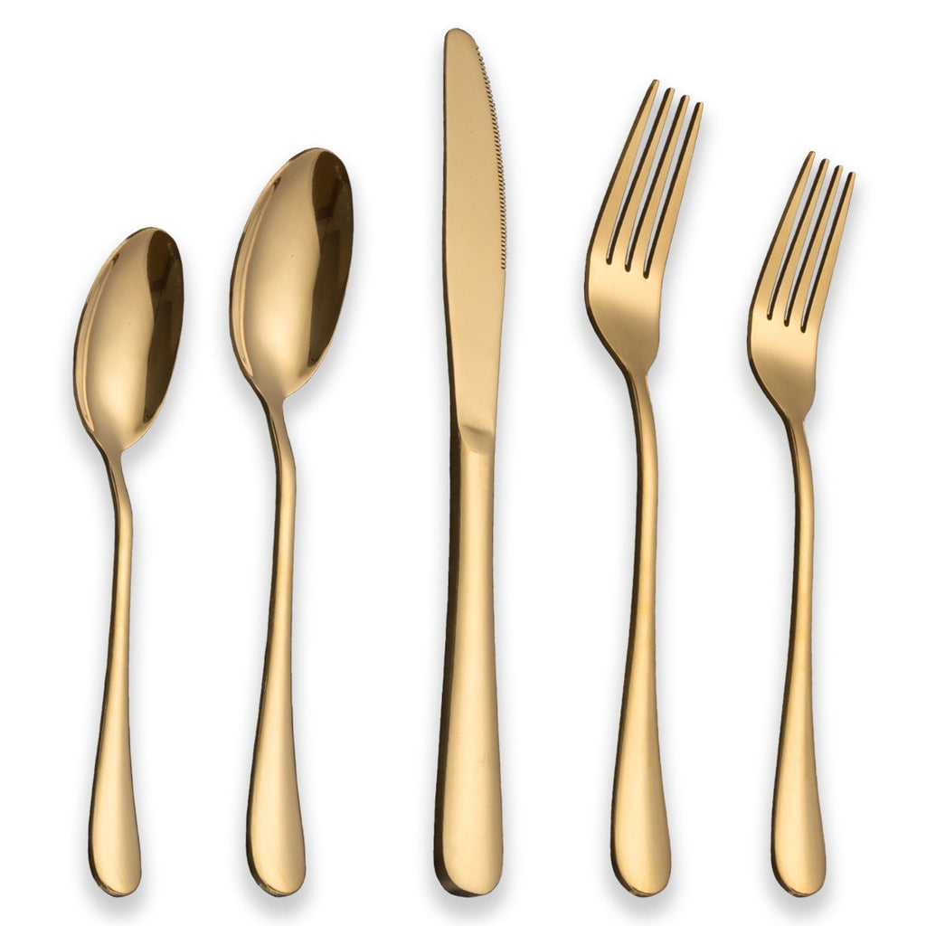  [AUSTRALIA] - Berglander Flatware Set 20 Piece, Stainless Steel With Titanium Gold Plated, Golden Color Flatware Set, Silverware, Cutlery Set Service For 4 (Shiny Gold) A. 20 Pieces