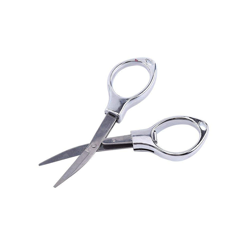  [AUSTRALIA] - Mini Folding Scissors Stainless Steel Cutter with Keyring Hole Glassess Shaped Scissors for Travel/ School/Office/Crafts/Home/Camping/ Manual Working(sliver)