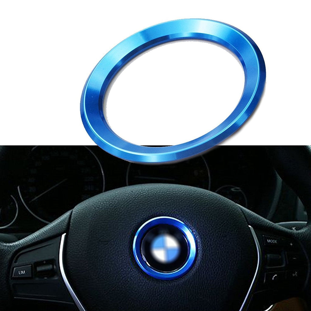  [AUSTRALIA] - 1 Set Steering Wheel Center Logo Ring Emblem Blue Trim For BMW 1 3 5 Series X3 X5 X6 2013-2015