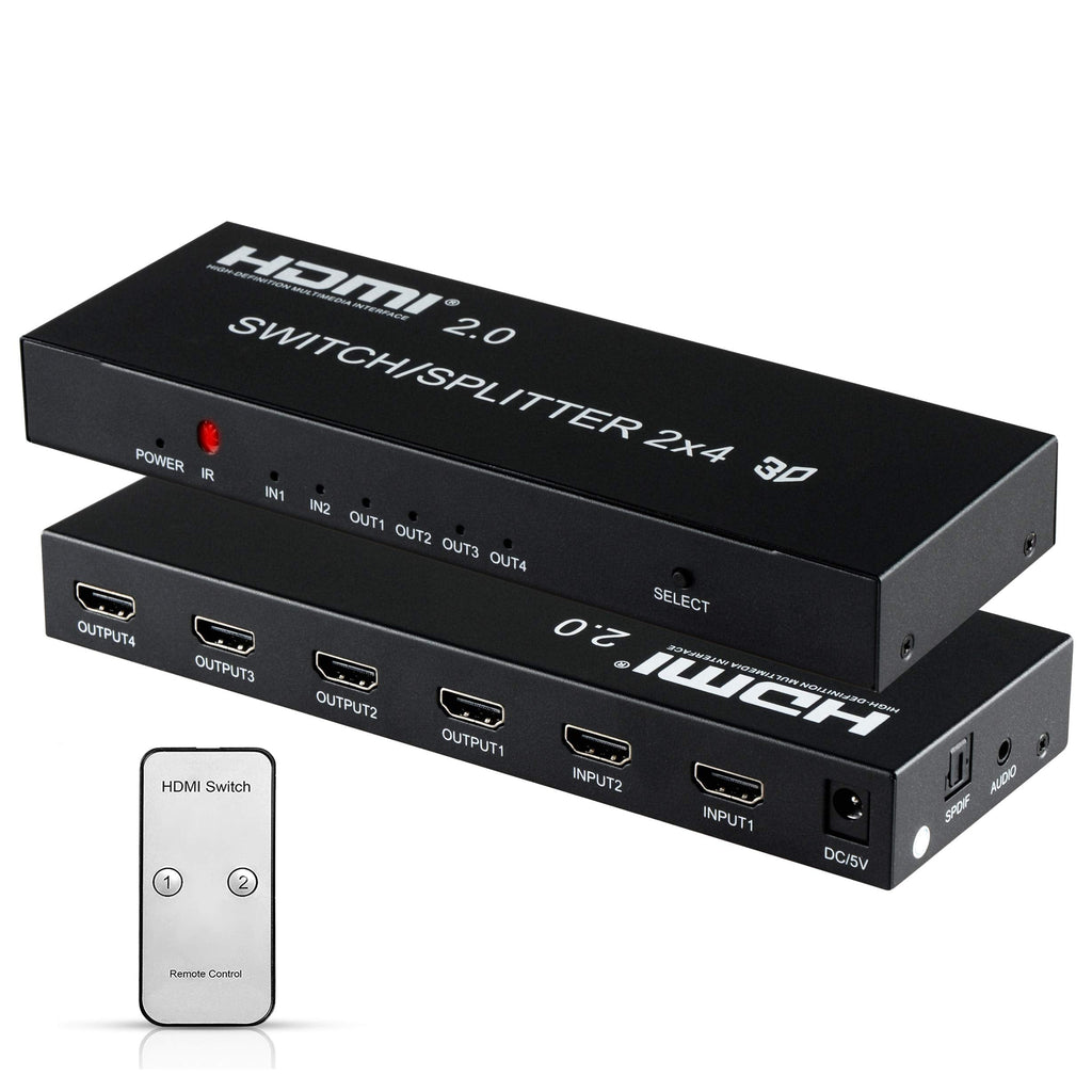  [AUSTRALIA] - 4K@60Hz HDMI Audio Extractor Splitter Switcher 2 in 4 Out with Remote, MOYOON 2-Port HDMI Switch with SPDIF Audio 3.5mm, Support 4K, 3D, HDMI2.0, HDCP2.2 for HDTV Blu-Ray, Fire Stick, Xbox, PS5