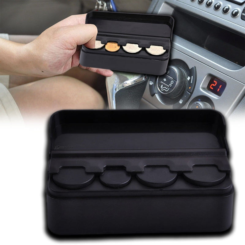  [AUSTRALIA] - Zento Deals Sturdy Black Coin Organizer-Auto Car Coin Case Storage Mini Box Plastic Holder