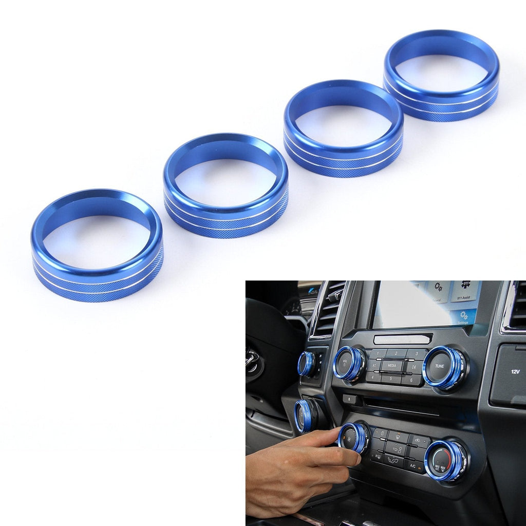  [AUSTRALIA] - Car Interior Accessories Air Conditioner Audio Switch Decorative Ring Button Cover for Ford F150 2016 2017 XLT (4pcs-Blue)