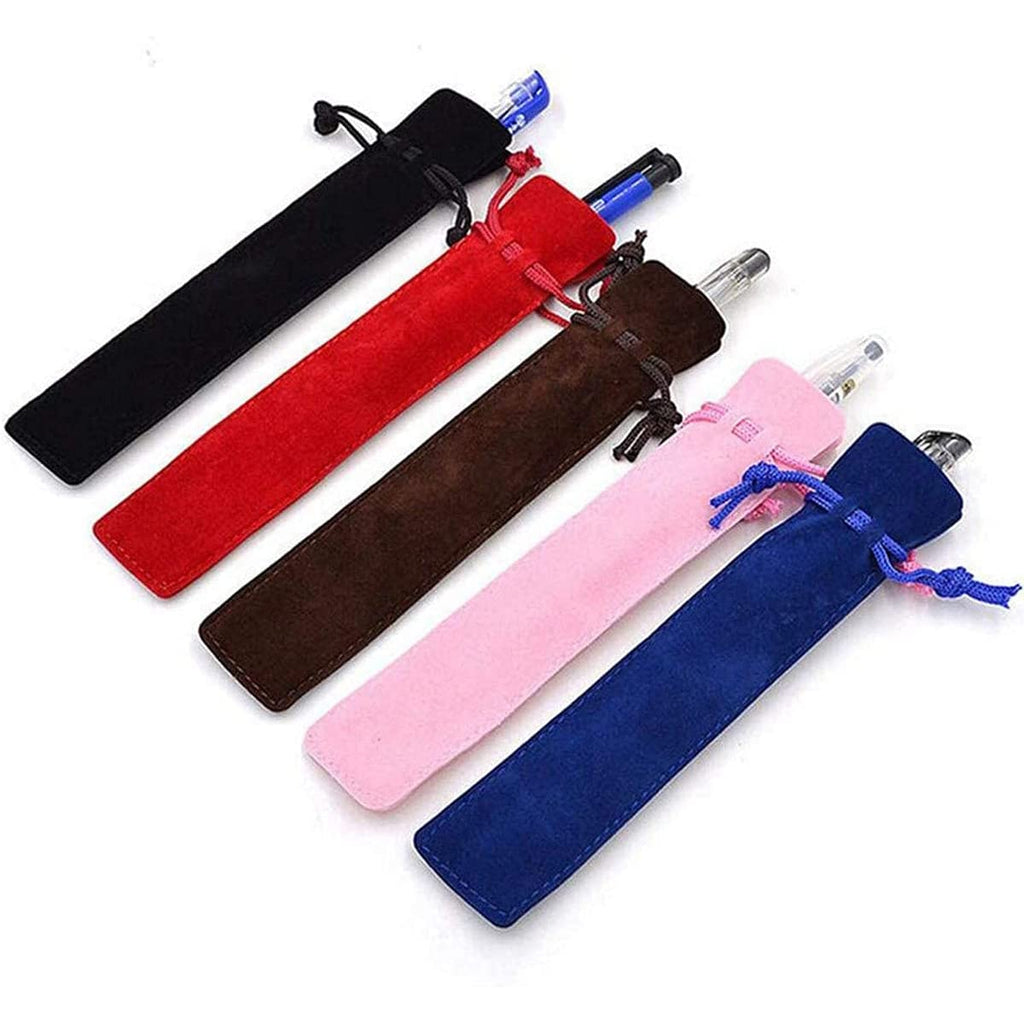 12 Pieces Flannel Pen Drawstring Pouch - Sleeve Single Pen Bags - Protective Holder Pencil Bag Storage Set - Drawstring Pen Case for School or Offeice Ballpoint/Fountain Pens - Black, Blue, Red, Pink - LeoForward Australia