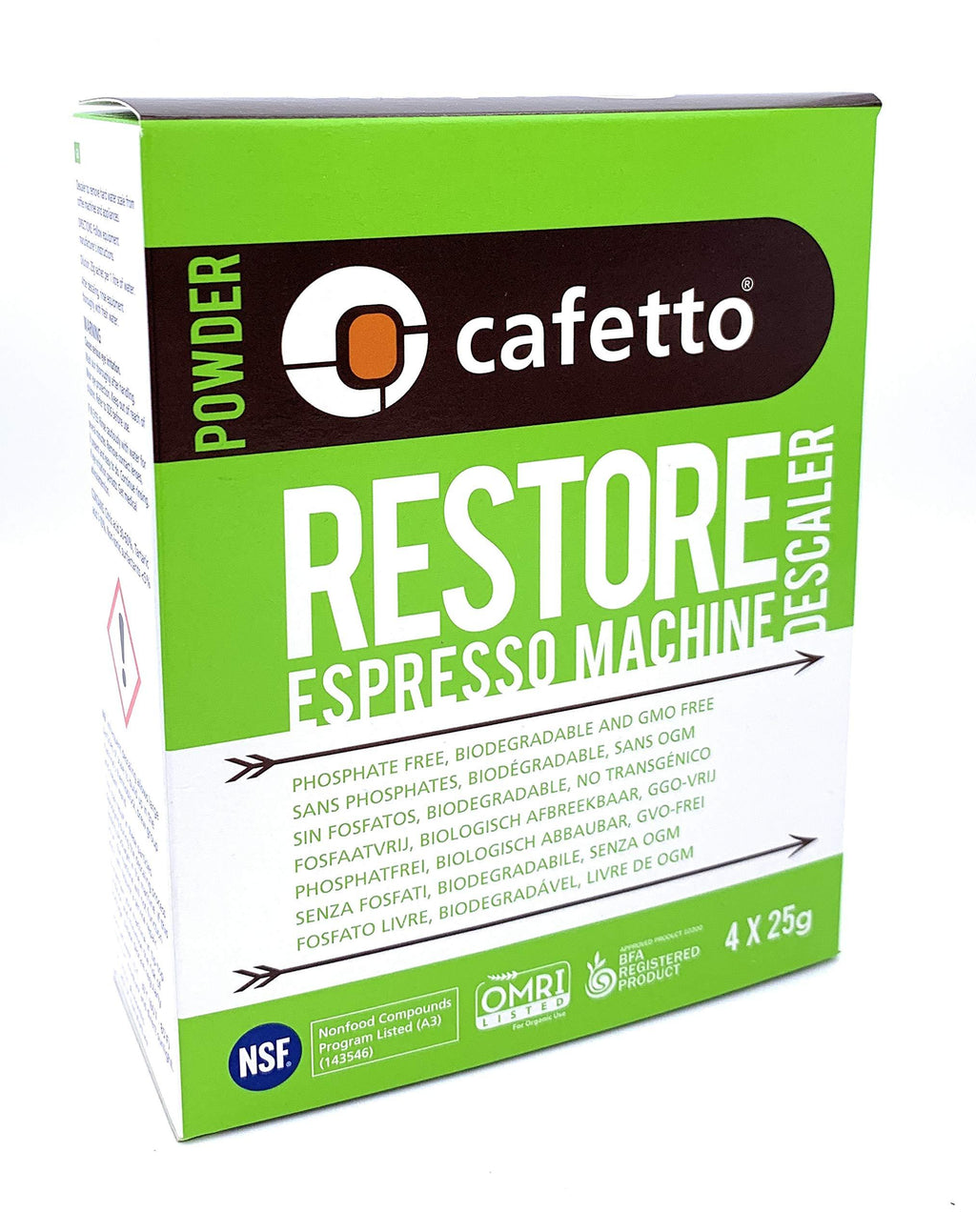  [AUSTRALIA] - Cafetto Restore Espresso Machine Descaler, Coffee Machine Cleaning Powder for Use In Organic Systems (4 Single Use Packets) 4 Single Use Packets