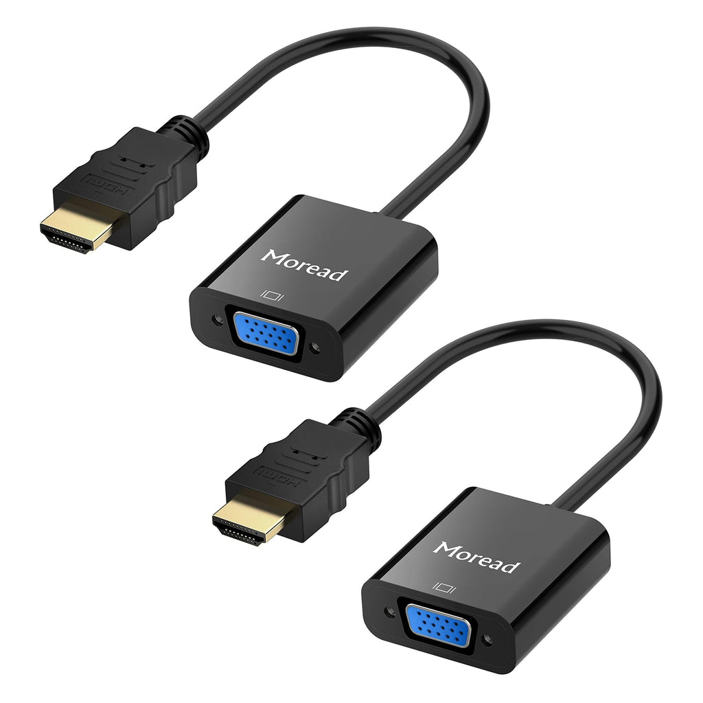  [AUSTRALIA] - HDMI to VGA, 2 Pack, Moread Gold-Plated HDMI to VGA Adapter (Male to Female) for Computer, Desktop, Laptop, PC, Monitor, Projector, HDTV, Chromebook, Raspberry Pi, Roku, Xbox and More - Black