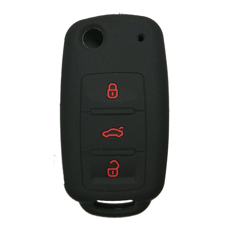 Coolbestda Rubber Flip 3 Buttons Key Fob Cover Remote Case Keyless Protector Jacket for VW Volkswagen Jetta GTI Passat Golf Tiguan Touareg Beetle Black With Red - LeoForward Australia